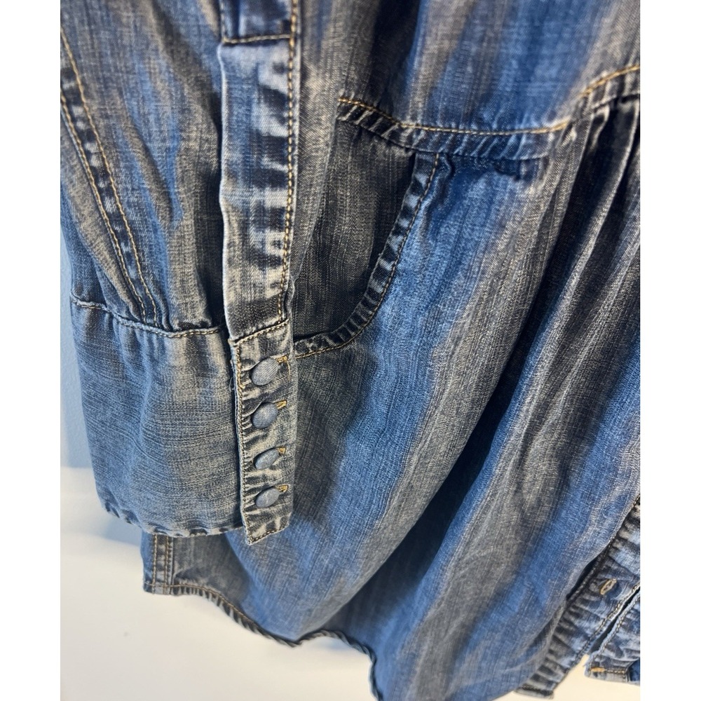 Soft Surroundings Women Denim Tunic Chambray Embroidered Boho Western Shirt L - Picture 4 of 11